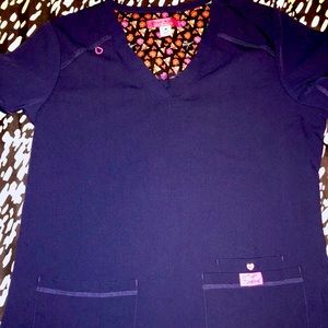 Betsey Johnson Scrub Top medium Navy